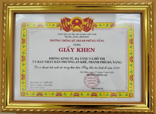 Phòng Kinh tế, Hạ tầng và Đô thị phường được tặng Giấy khen của Trưởng Thống kê thành phố Đà Nẵng trong Tổng điều tra kinh tế năm 2026